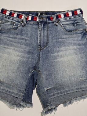 VENUS Light Blue Denim Shorts with Red, Navy & White Waist Trim